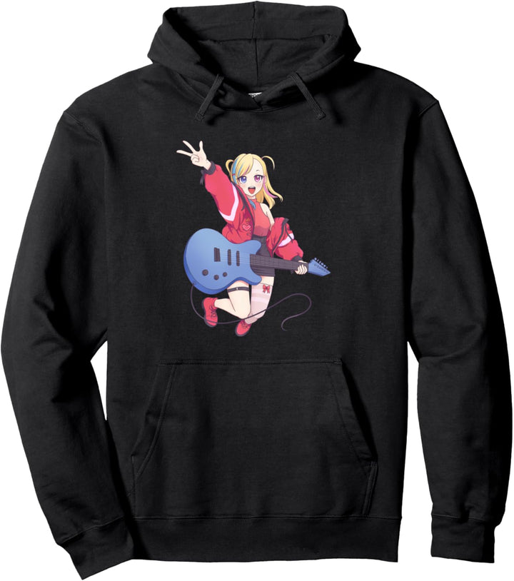 Niedliches Anime-Mädchen mit Gitarrenmusiker-Grafik Pullover Hoodie