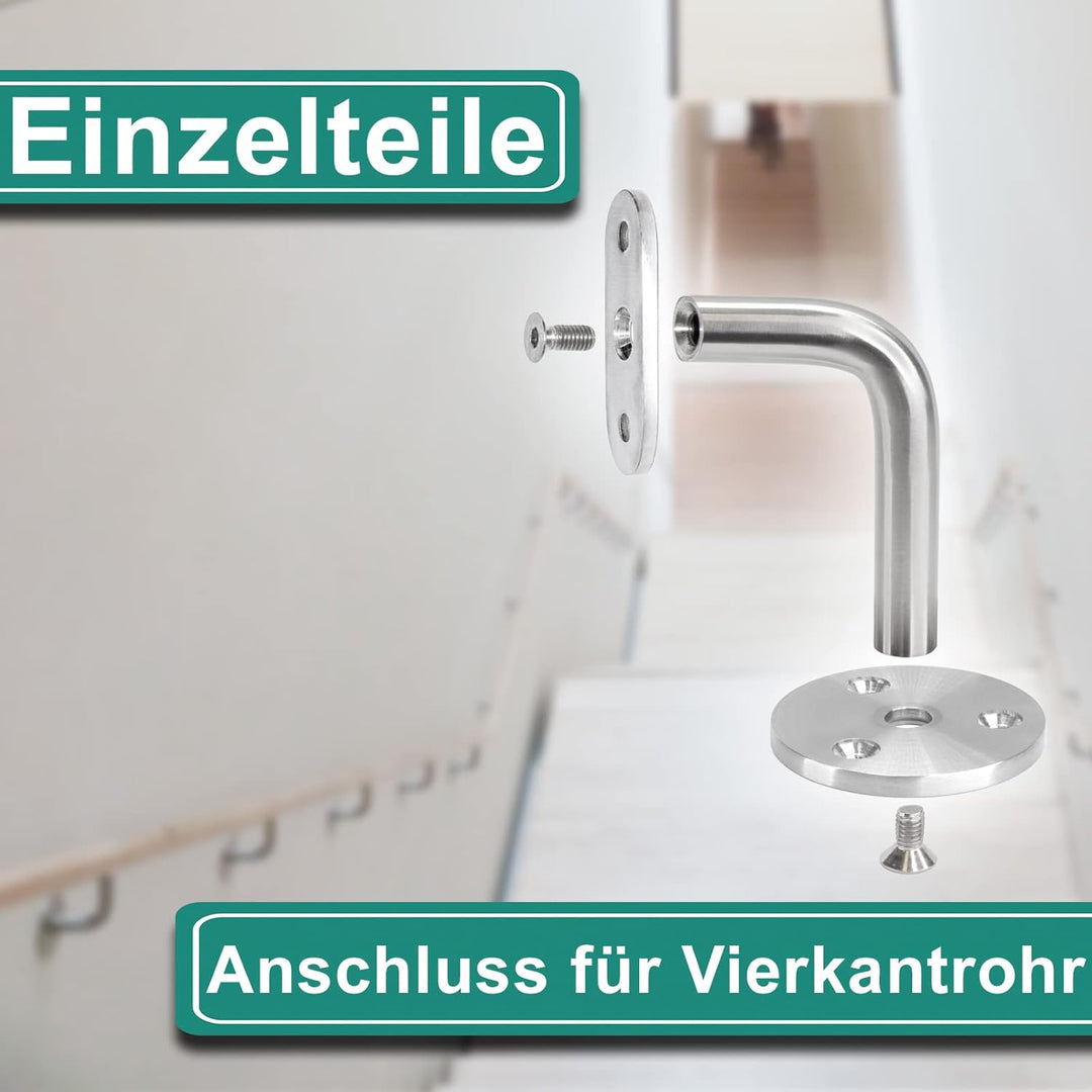 PRIOstahl Handlaufhalter Handlauf Handlaufstütze Wandhalter - 4 x Handlaufträger Flach an die Wand z