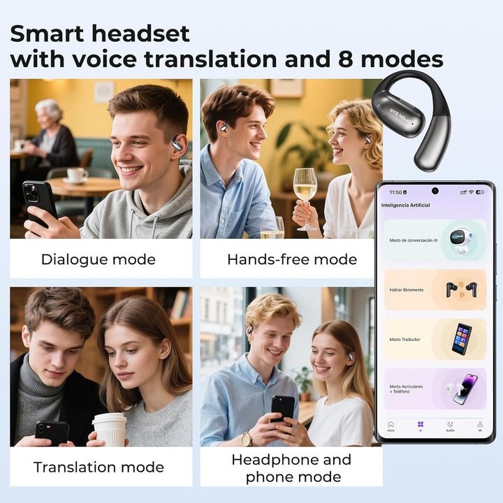 AI Übersetzer Kopfhörer, 3-in-1 übersetzungskopfhörer mit LCD-Touchscreen,135 Sprachen mit App, 5 Üb