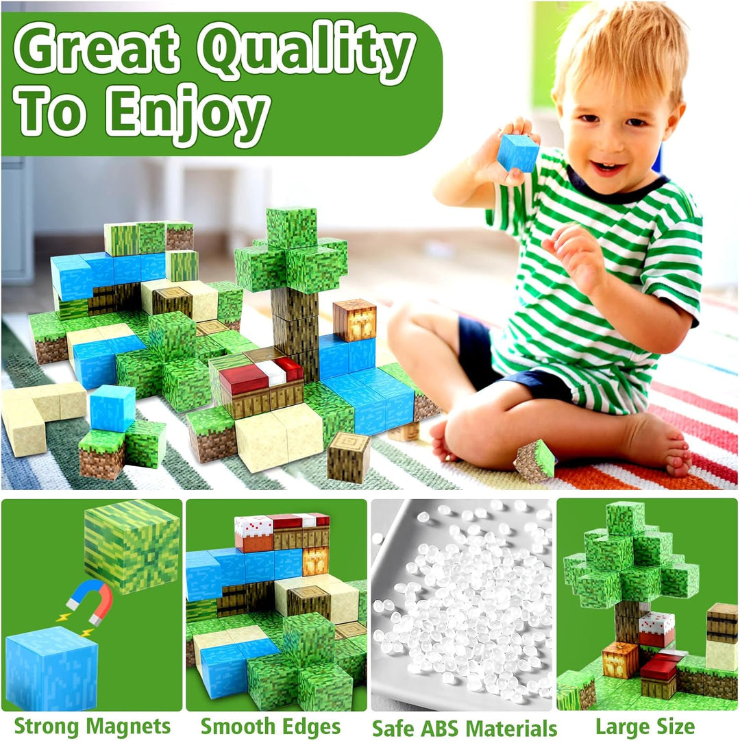 128 Stück Magnetische Bausteine - Build Mine Magnet Welt World Strand Set,Magnetic Building Blocks,M