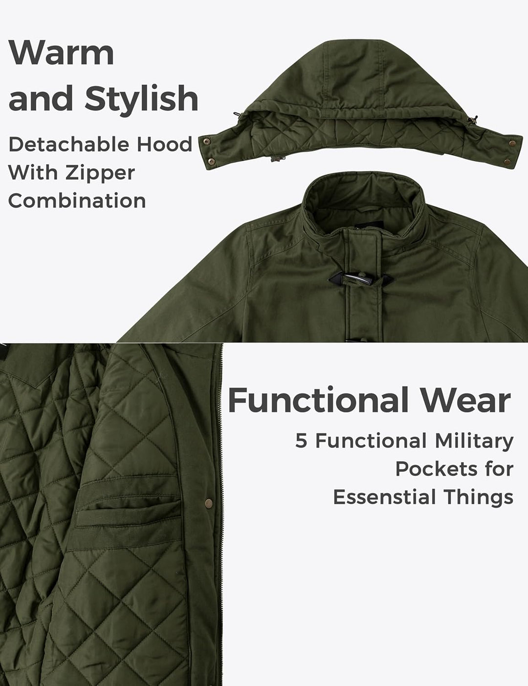 Wantdo Damen Winddichter Warmer Mantel Winter L?ssiger Fleecemantel Klassische Baumwoll Kapuze Jacke