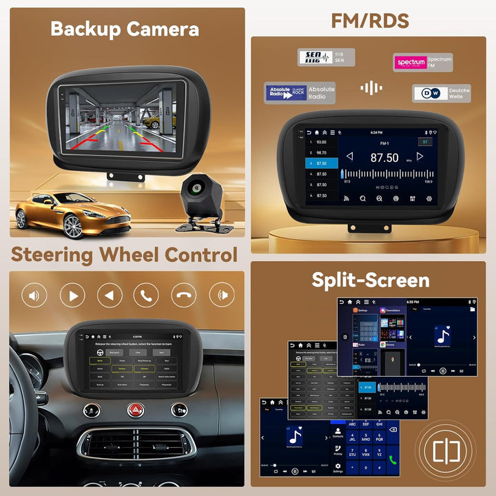 Hikity Android 15 4+64G Autoradio für FIAT 500X 2014-2020 mit 9 Zoll Incell Touchscreen, Autoradio 2