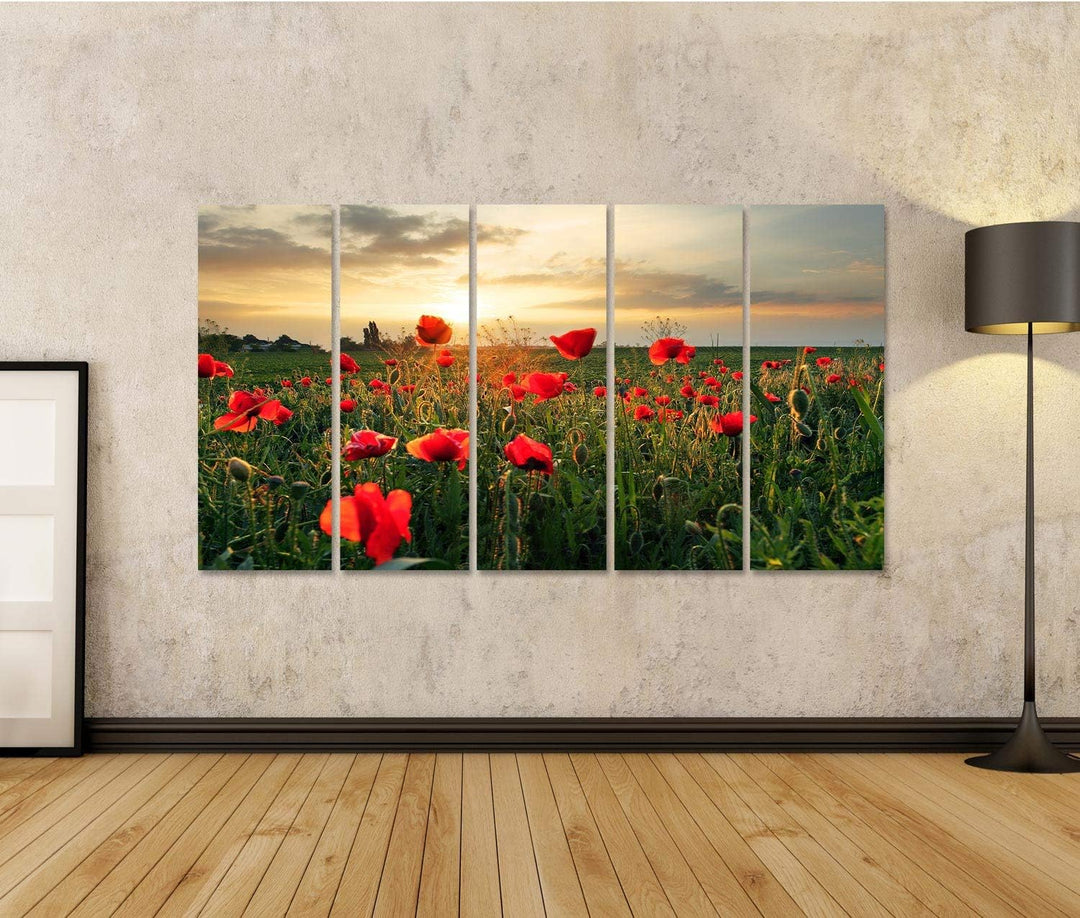islandburner Bild auf Leinwand Mohnblumen Feldblume Auf Sonnenuntergang Wandbild Poster Kunstdruck B