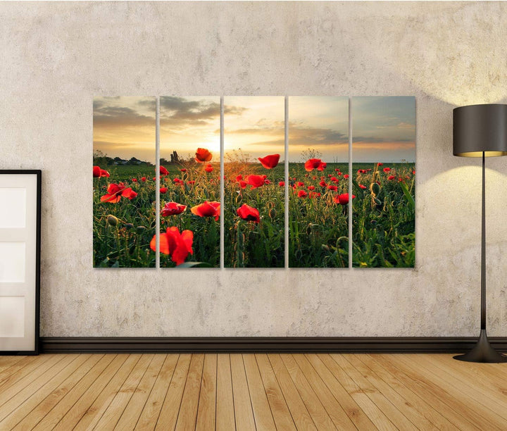 islandburner Bild auf Leinwand Mohnblumen Feldblume Auf Sonnenuntergang Wandbild Poster Kunstdruck B