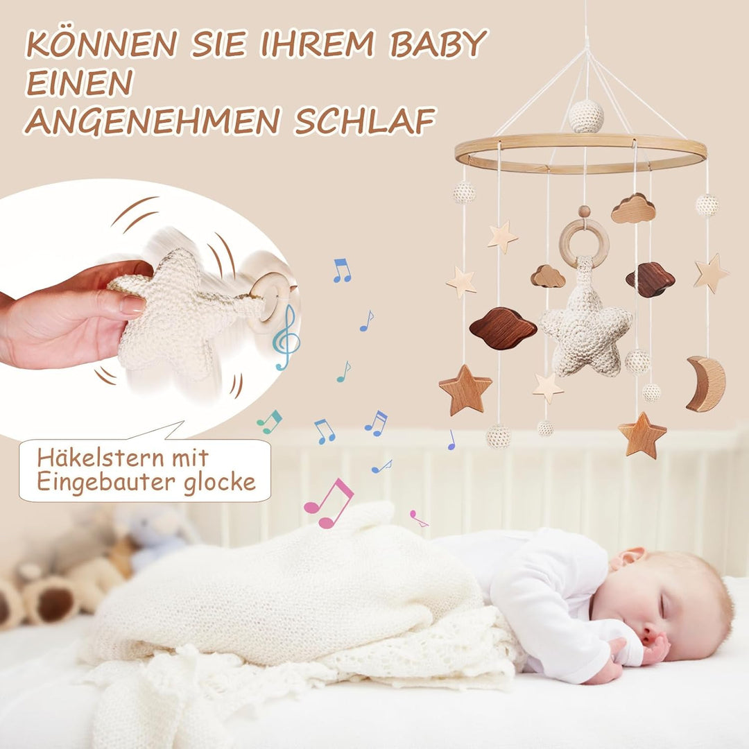 Mobile Baby Bettglocke mit Sterne Hölz Mädchen Hängende Mobile Windspiel für Babybett Kinderbett Ste