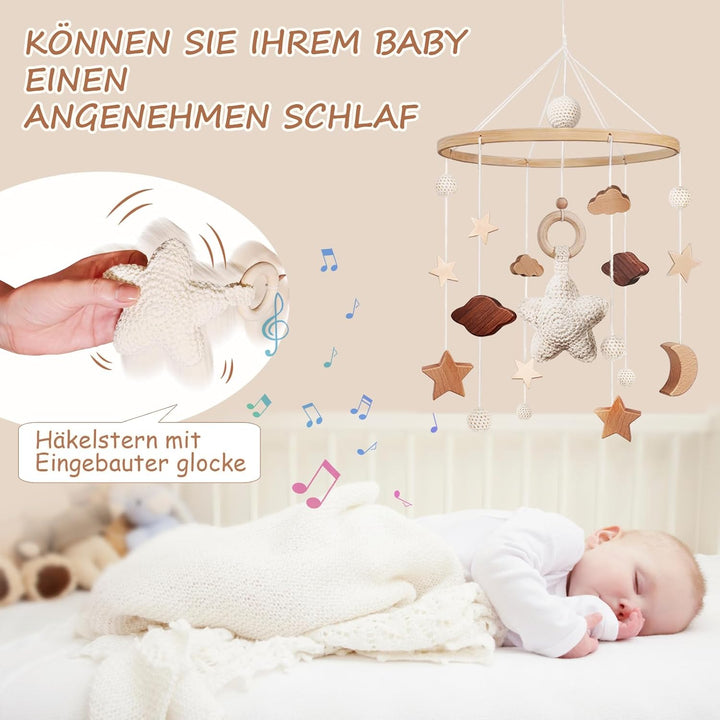 Mobile Baby Bettglocke mit Sterne Hölz Mädchen Hängende Mobile Windspiel für Babybett Kinderbett Ste
