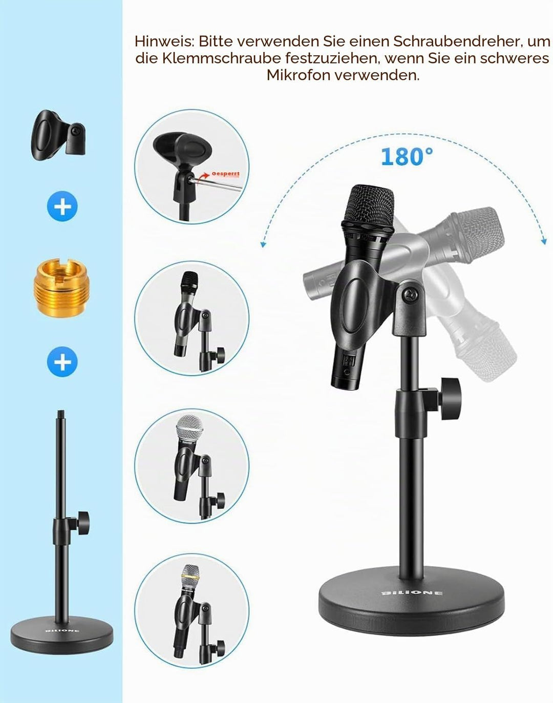 BILIONE 3-in-1 Multifunktions-Schreibtisch-Mikrofonständer, verstellbarer Tisch-Mikrofonständer mit