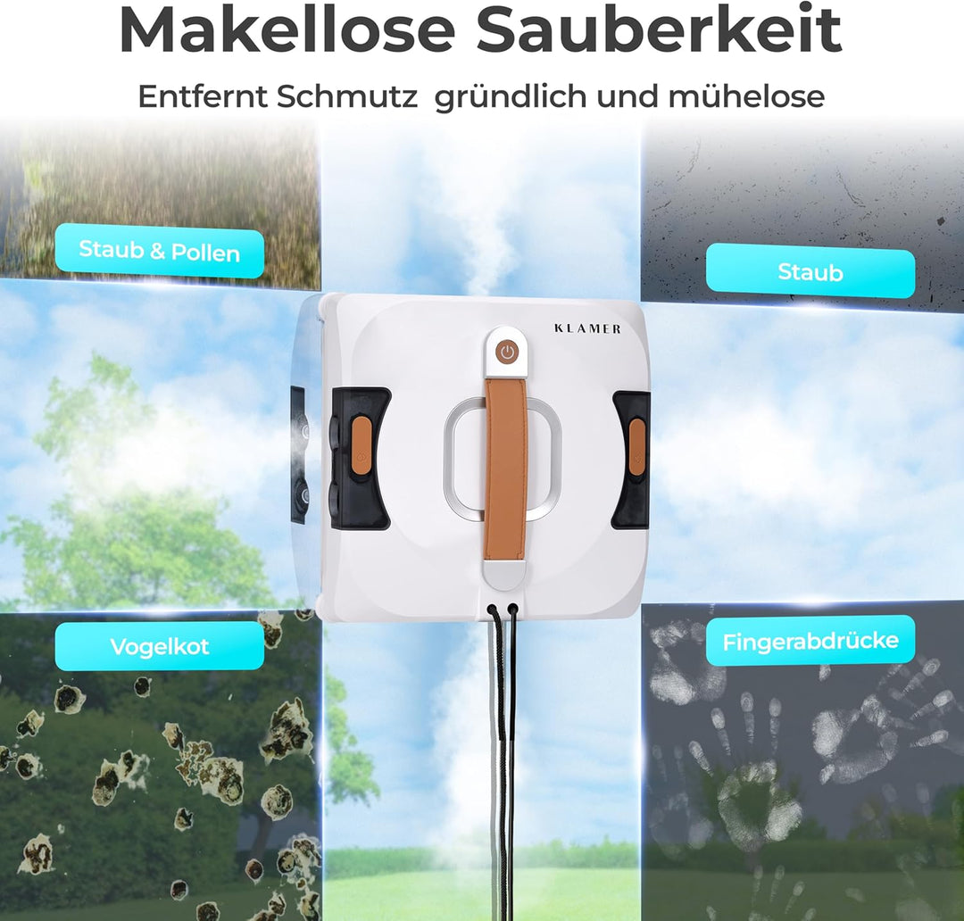 KLAMER Fensterputzroboter 3500 Pa – automatischer Fensterreiniger mit 100 ml Doppelwassertank, Nassr