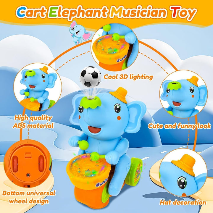 Musikalisches Elefantenspielzeug zum Laufen mit Trommeln und LED-Lichtern, interaktives Babyspielzeu