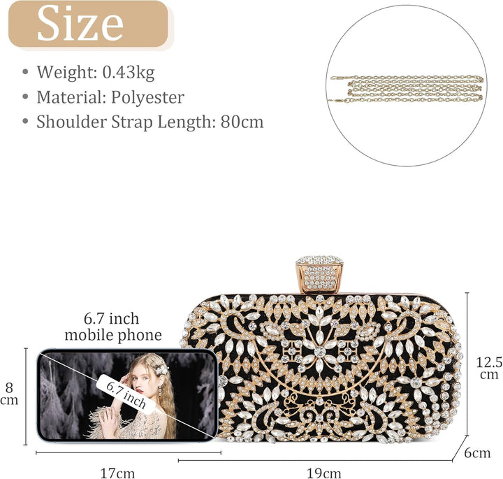 DIRRONA Strass Damen Handtasche Elegante Hochzeits Braut Clutch Bag Exquisite Kettentasche Glitzer P