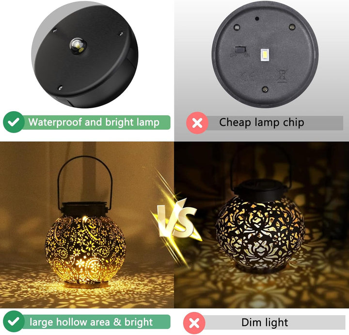 OUILA Solarlaterne für Aussen, IP65 Wasserdicht Hängende LED Gartenlaterne, Vintage Outdoor Solarlam