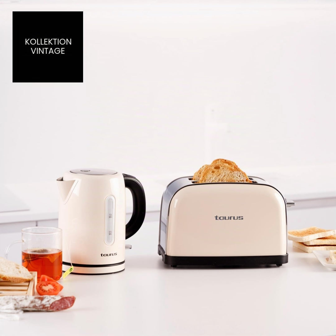 Taurus – Toaster Vintage II Cream 950W | 2 Schlitze 135x35mm | 7 Bräunungsstufen | 3 Funktionen | Ed