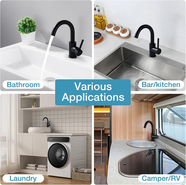 Schwarz Wasserhahn Bad 360° Drehbar, Edelstahl Waschtischarmatur Armaturen Waschbecken Hoch, Einhebe