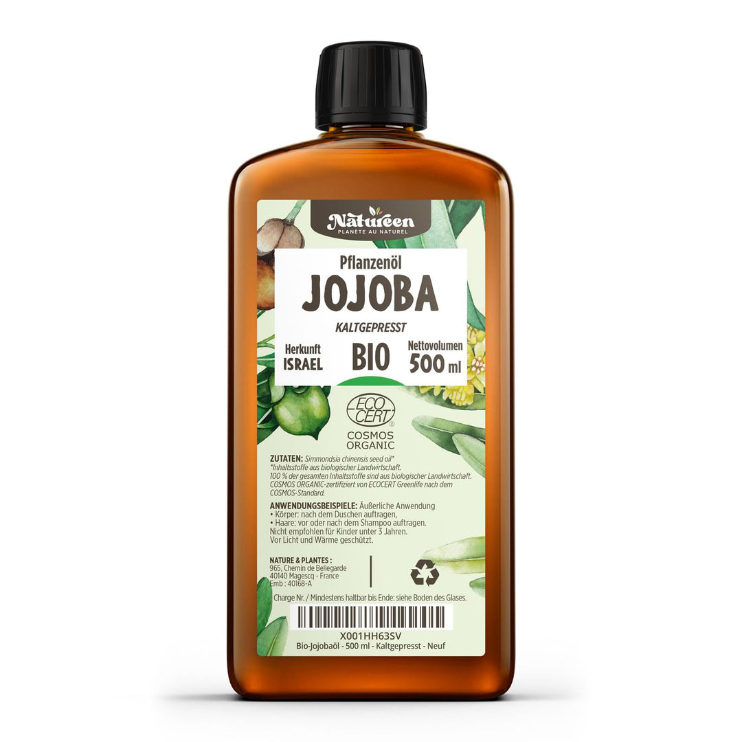 Jojobaöl Bio 500 ml - 100% Bio, Rein, Natürlich & Kaltgepresst 500 ml (1er Pack), 500 ml (1er Pack)