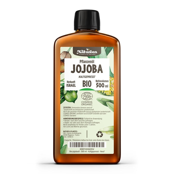 Jojobaöl Bio 500 ml - 100% Bio, Rein, Natürlich & Kaltgepresst 500 ml (1er Pack), 500 ml (1er Pack)