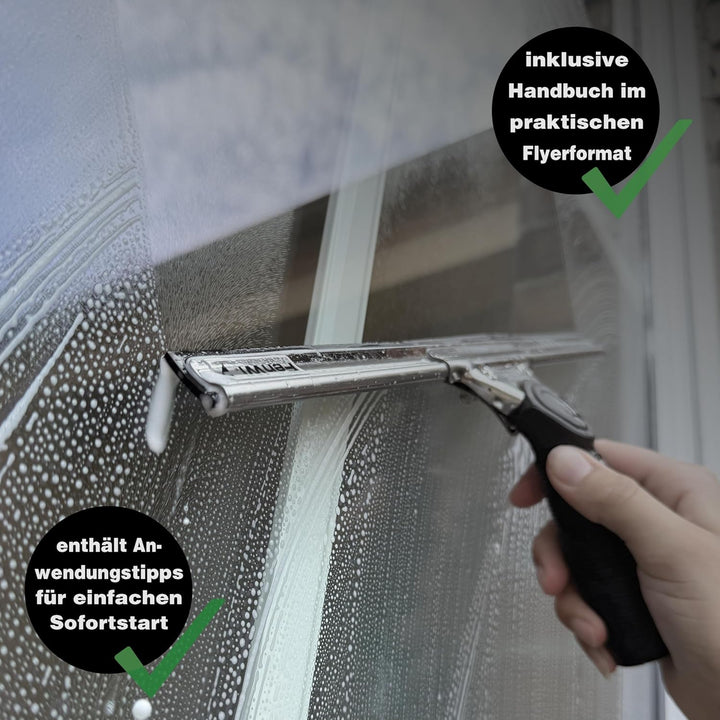 FenWi Fensterabzieher mit Gummilippe in 35cm Breite/Duschabzieher/Abzieher mit Edelstahl-Abziehschie