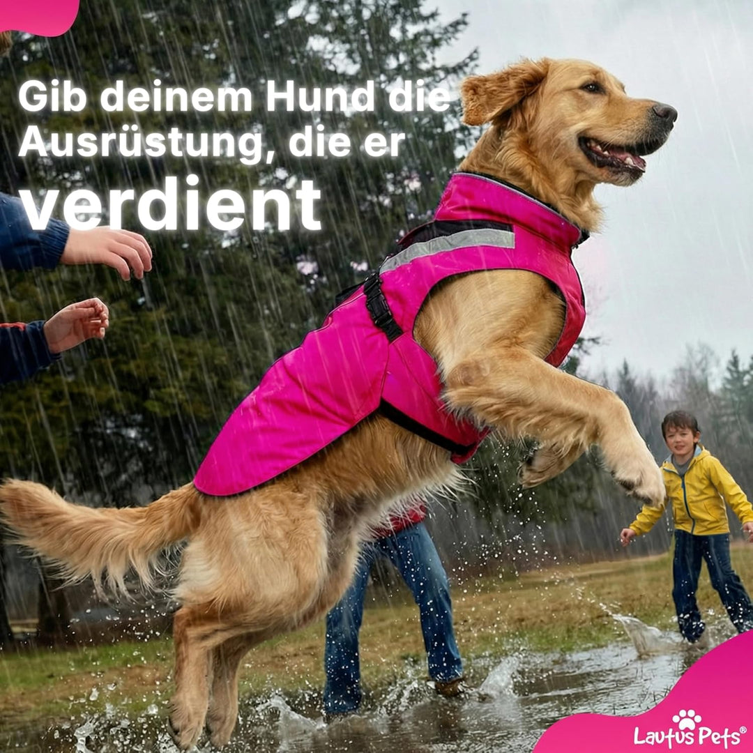 Wasserdichter Hunderegenmantel, reflektierenden Sicherheitsstreifen & Leinenöffnung – Leichte, Jacke