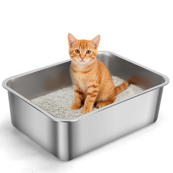 Nobleza Edelstahl Katzenklo 45x35x15cm - Kompakte Katzentoilette mit Anti-Rutsch Gummiboden, Hop-in