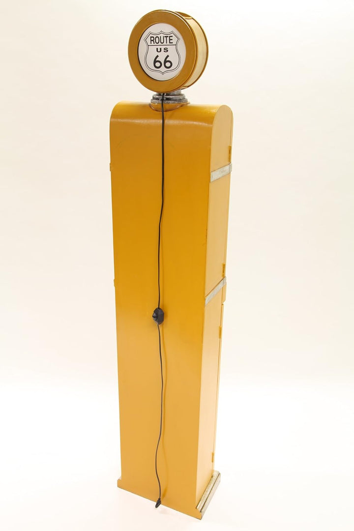 Design-Schrank Zapfsäule mit Uhr und Licht, Retro, Gelb, Vollholz, 187cm