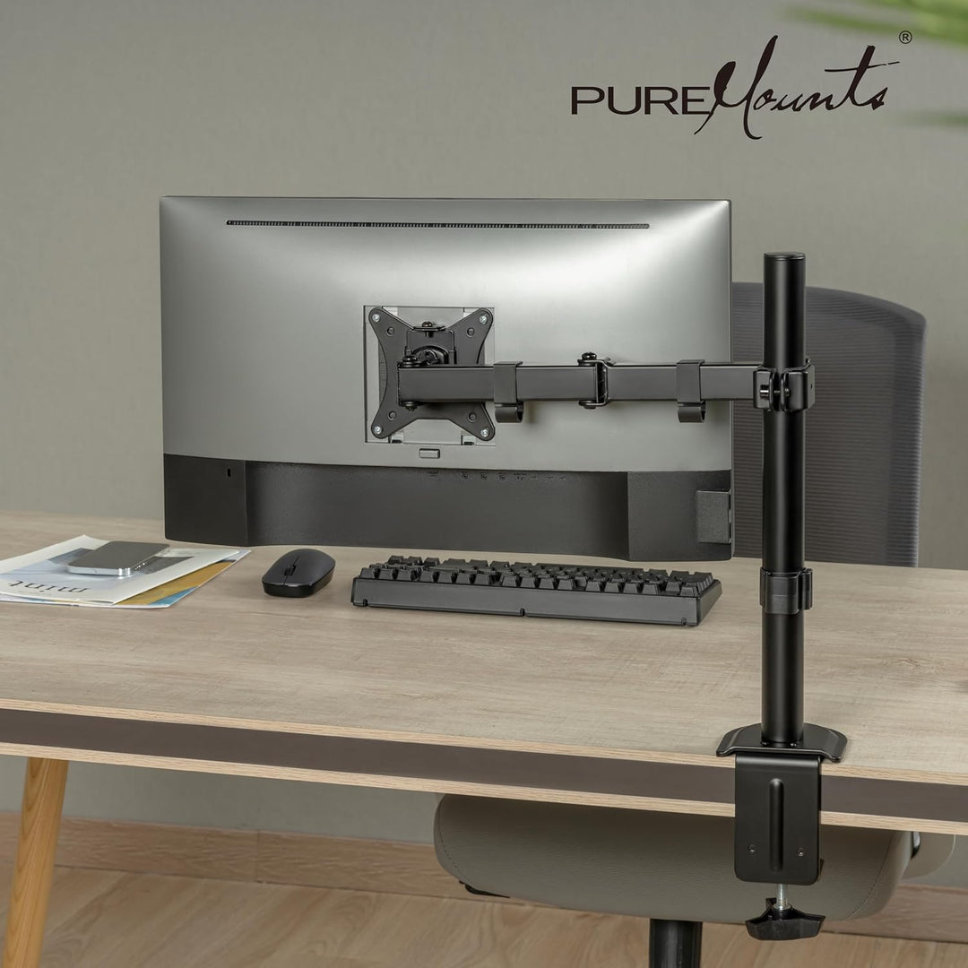 PureMounts Monitor Halterung, Monitorhalterung für 1 Bildschirm, 17 bis 32 Zoll, höhenverstellbar, n