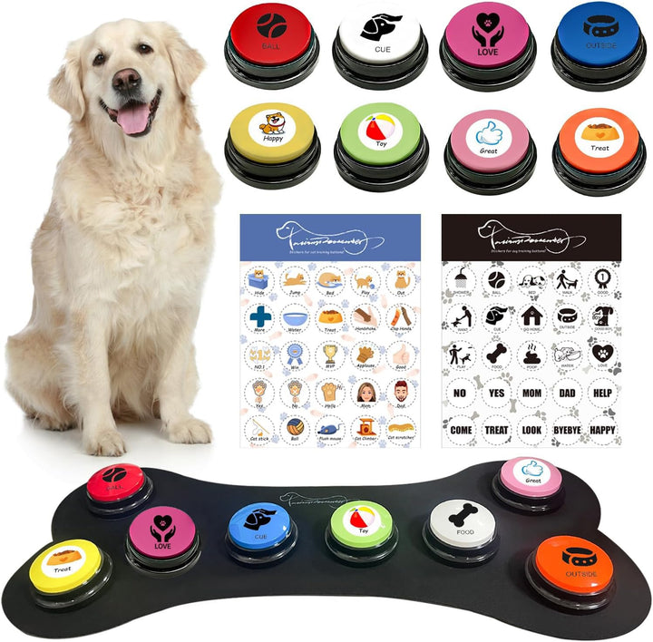 BUYVIKAY Satz von 8 Farben Hundeknöpfe,Hunde Button,Haustierknöpfe für die Kommunikation, beschreibb
