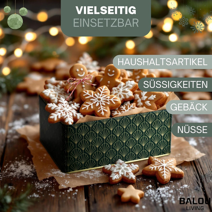 BALOU LIVING 5er Set Keksdose Weihnachten eckig - Weihnachtskeksdosen gross aus Metall - Weihnachtli