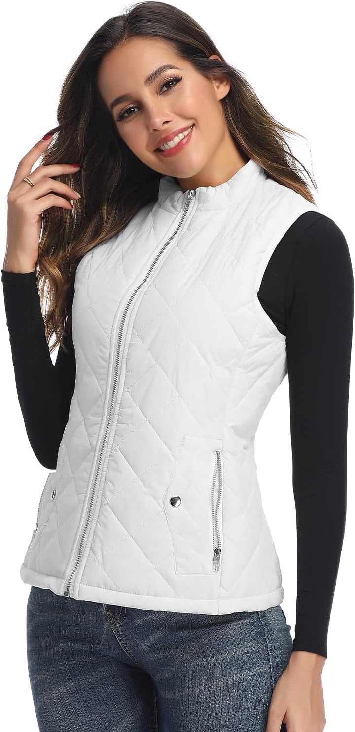 LK Damen Weste Leicht Stehkragen Weste Steppweste mit Reissverschluss Ärmellose Oberteile Tops Coat