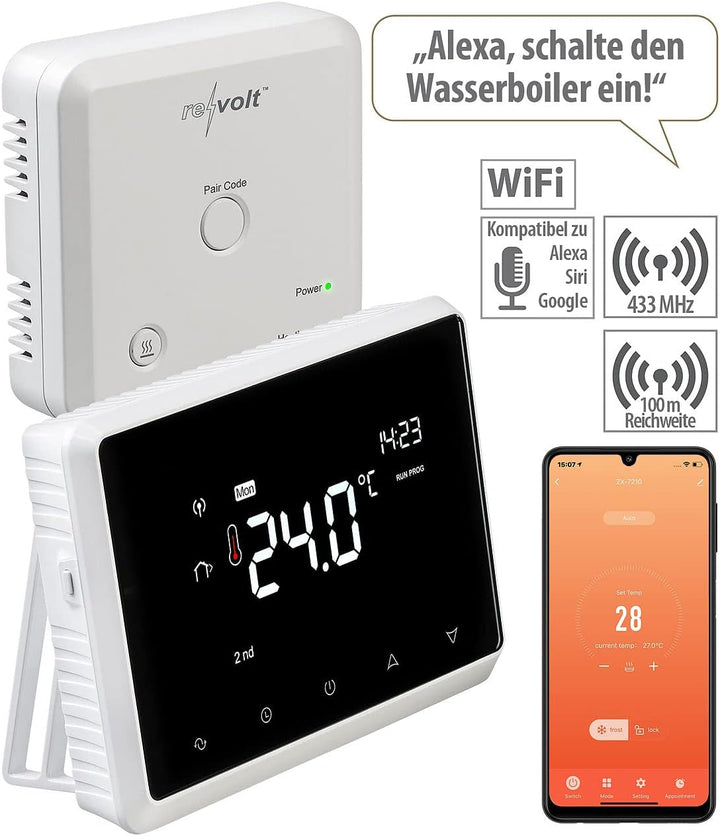 revolt Funk Raumthermostat: Funk-Thermostat mit WLAN und App für Gastherme und Wasserboiler (Raumthe