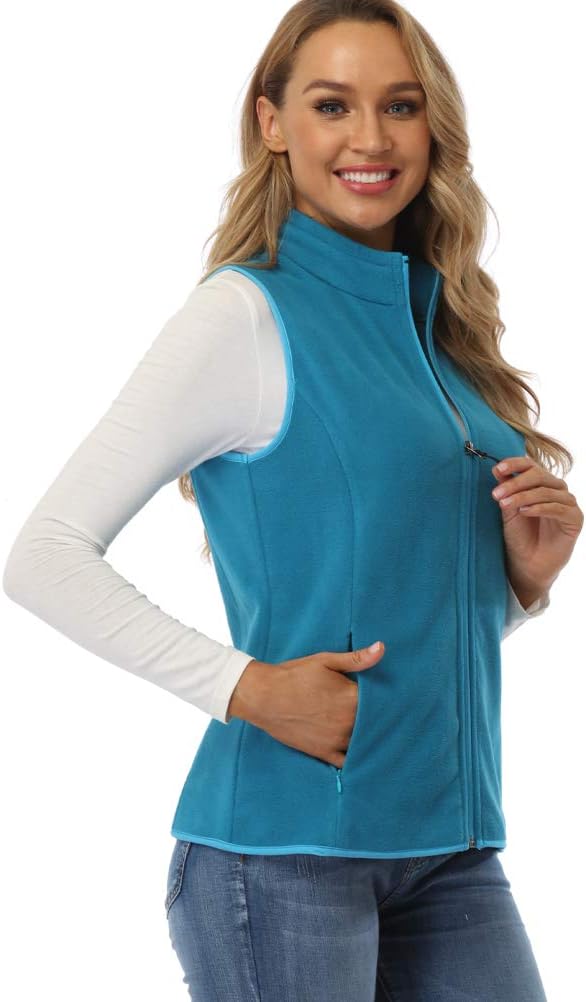 fuinloth Fleece Weste für Damen, Leicht Ärmellose Standkragen mit Reissverschlusstaschen XS Blauer S