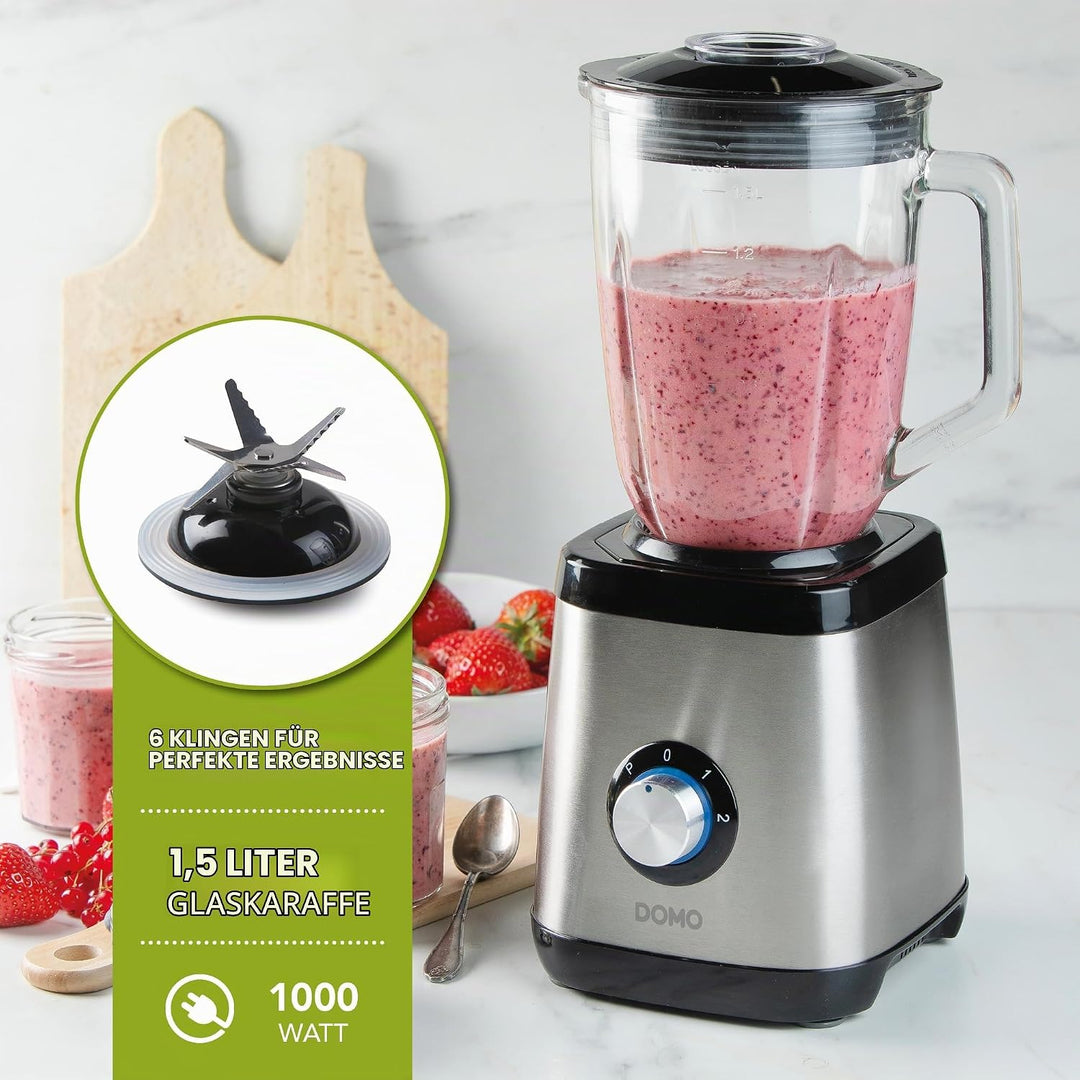 DOMO DO1133BL Standmixer Edelstahl - Geeignet zum Mixen, Blenden, Zerkleinern und Eis crushen - Puls