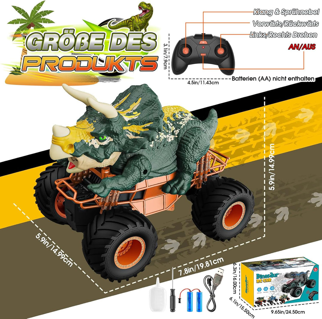 HappyGoLucky Monstertruck Ferngesteuertes Auto ab 3 4 5 6 7 8 Jahre, Dinosaurier Spielzeug ab 3-10 J