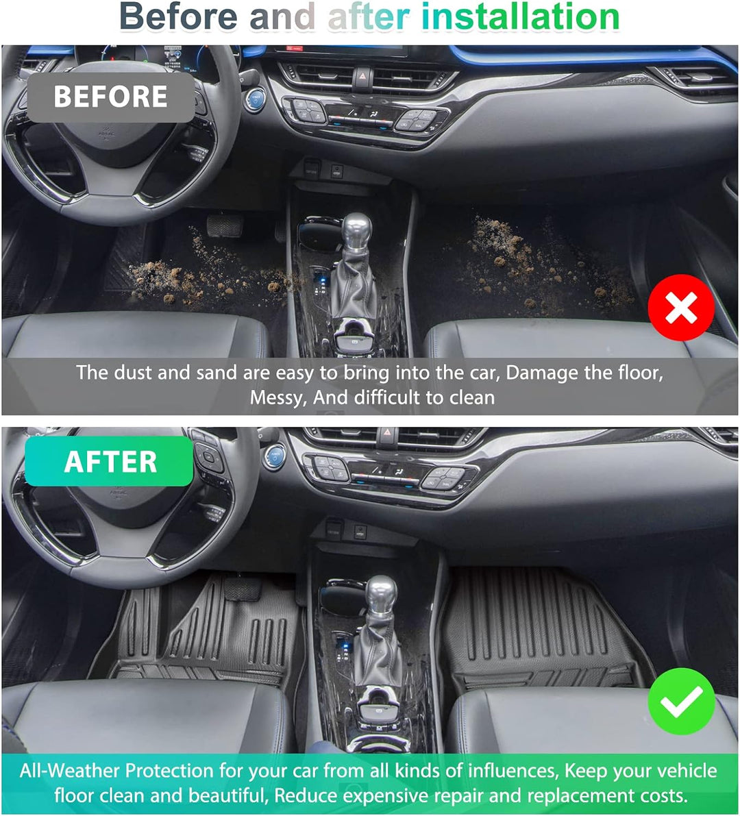 GAFAT Toyot-a C-HR 2016-2023 Fussmatten, CHR Fussmatten Gummimatten Original, 3D-Scannen TPE Hoher R