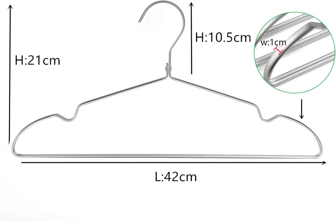 Amber Home 20 Stück 42cm Aluminum Eisen Kleiderbügel, Matt Silber Metall Kleiderbügel aus mit Rutsch