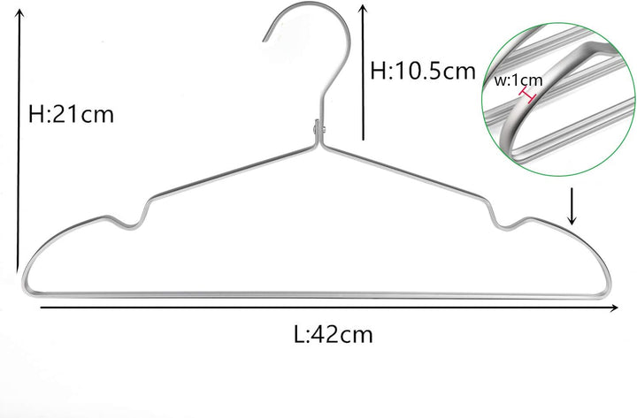 Amber Home 20 Stück 42cm Aluminum Eisen Kleiderbügel, Matt Silber Metall Kleiderbügel aus mit Rutsch