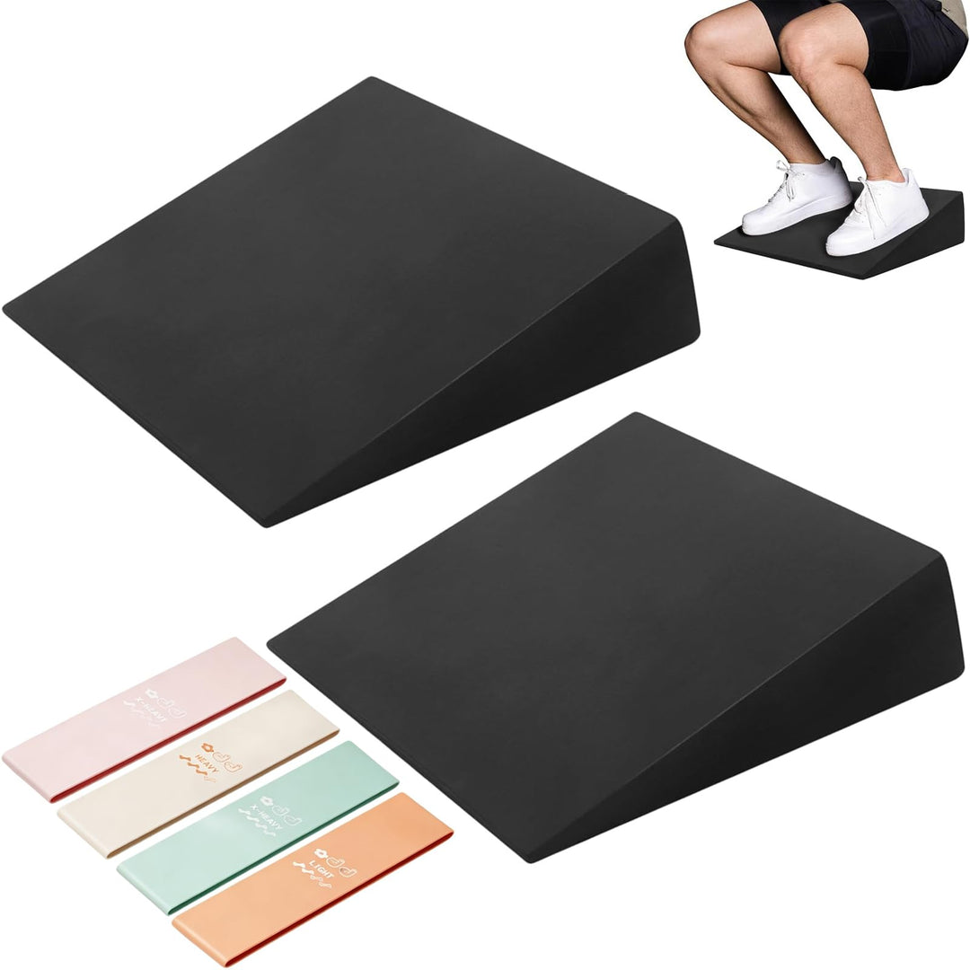 Wadendehner 2er Set, Squat Wedge Wadenstrecker, Slant Board Mobilisationskeil, mit 5 Fitnessbänder,