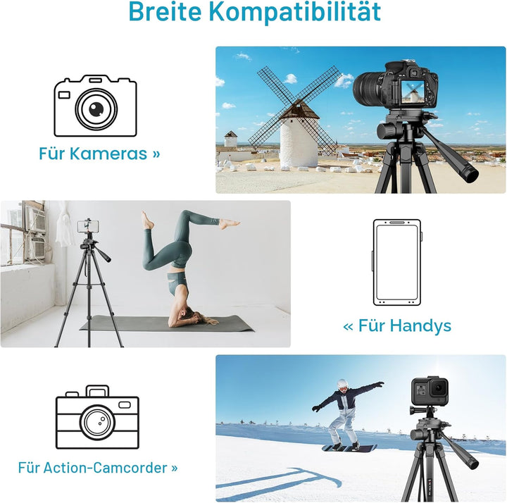 Victiv Neues Kamera Handy Stativ, 172cm Tragbares Camera Tripod, Aluminium Dreibein Stativ mit Abneh