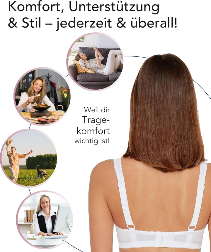 Susa Damen Entlastungs Topsy Plus Bügelloser BH 90D Weiss (Weiss 003), 90D Weiss (Weiss 003)