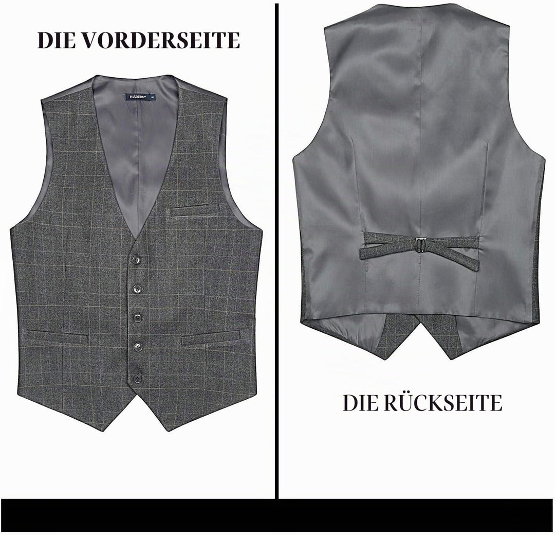 HISDERN Manner Formale Hochzeitsfeier Weste Baumwolle Plaid Kleid Anzug Weste für Herren hellgrau M,