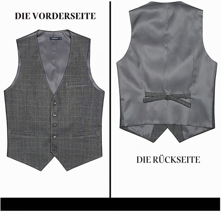 HISDERN Manner Formale Hochzeitsfeier Weste Baumwolle Plaid Kleid Anzug Weste für Herren hellgrau XL