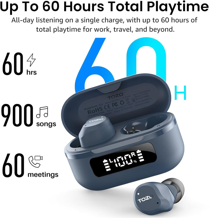 TOZO NC9 Bluetooth Kopfhörer In Ear mit Hybrid ANC (45dB), 6 Mikrofone ENC für Homeoffice & Pendeln,