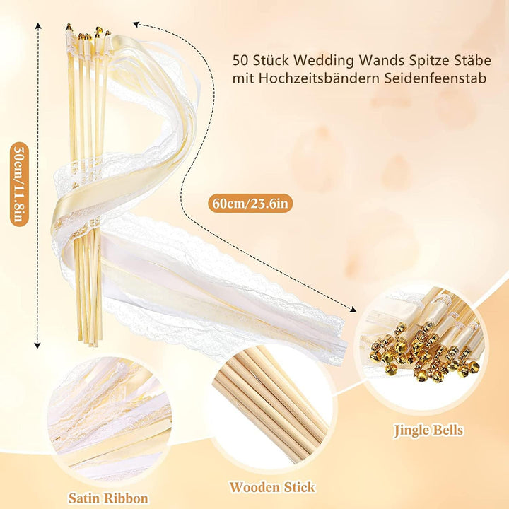 50 Stück Wedding Wands Hochzeit mit Glocke,Zauberstäbe Hochzeit Luftschlangen,Wedding Twirling Strea