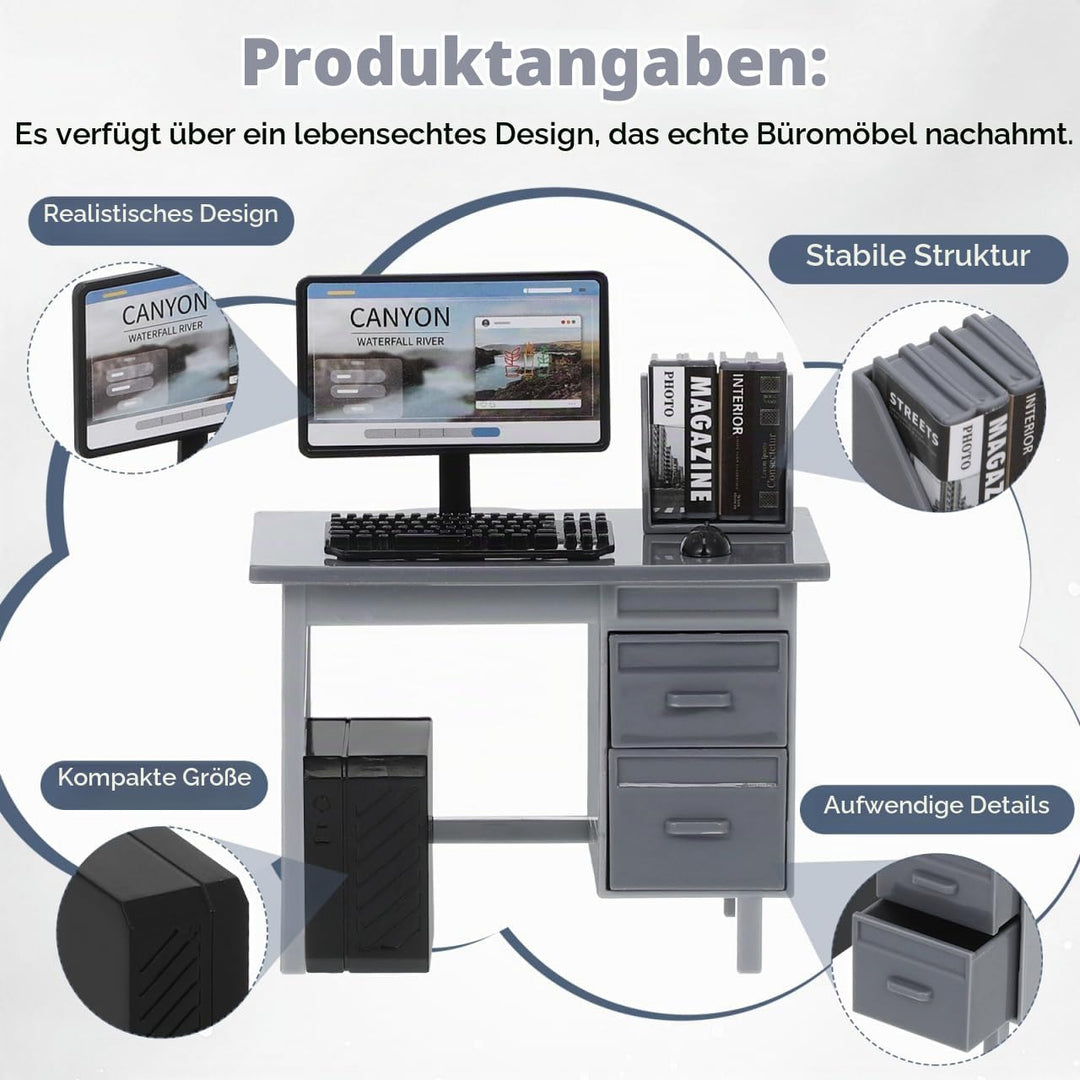 TOYANDONA 2 Sets Miniatur-puppenhausmöbel: 1:12 Mini-computertisch Und Stuhl, Winziges Büroschreibti