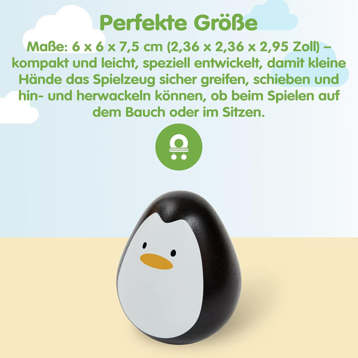 PlanToys® Stehaufmännchen Pinguin Holz | Wackeltier &amp; Greifling für Babys | Montessori-Holzspielzeug