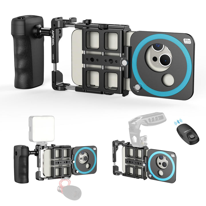 APEXEL iPhone Rig Kit, Smartphone Video Rig mit magnetischem Bluetooth, 2500 mAh-Griff-Ladehülle, 67