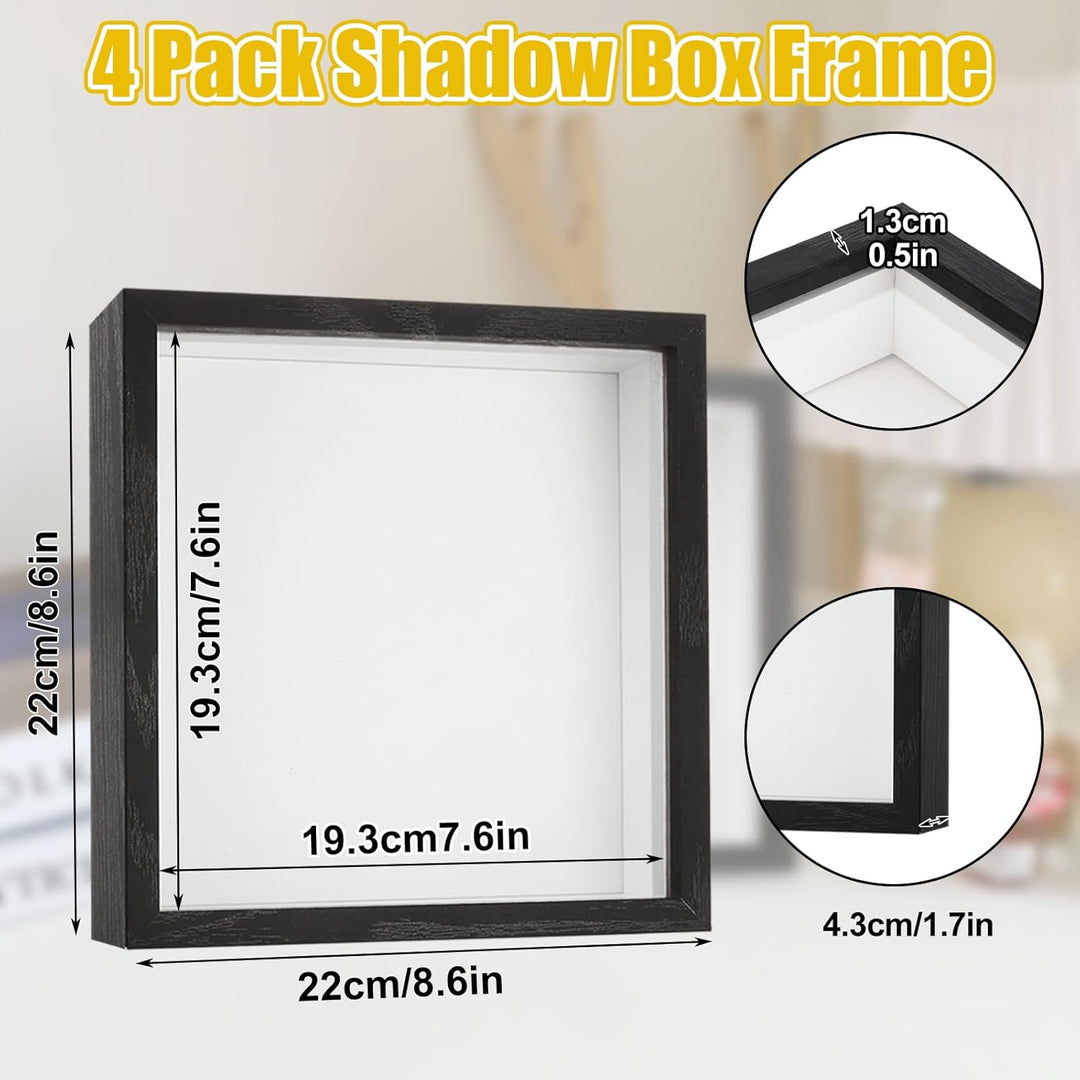 JMIATRY 4er Set 3D Bilderrahmen 20x20 cm, Bilderrahmen zum Befüllen, Schwarz Objektrahmen Shadow Box