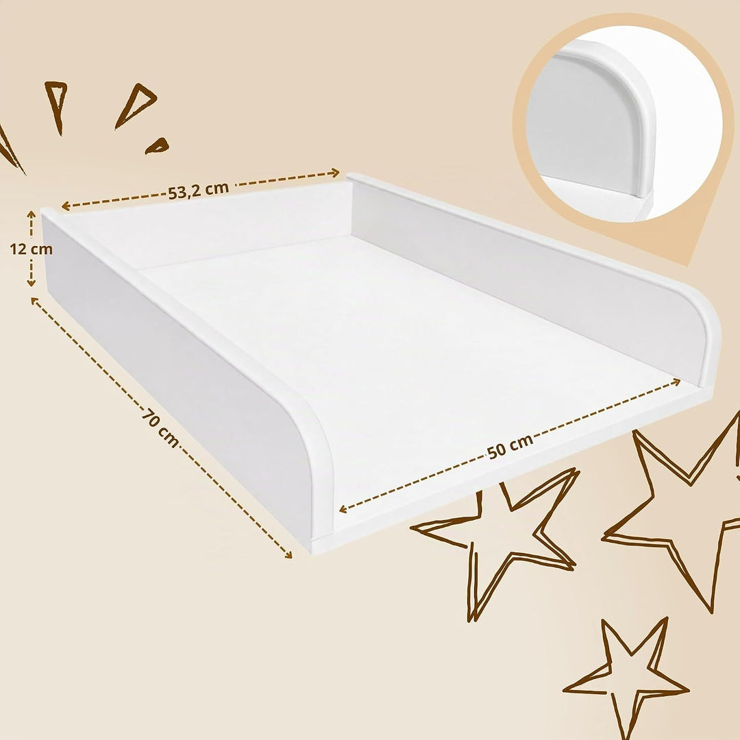 Wickeltischaufsatz, Rundseiten, Vollboden, 53,2 x 70 cm, Weiss | Wickelkommode, Wickeltisch, Wickela