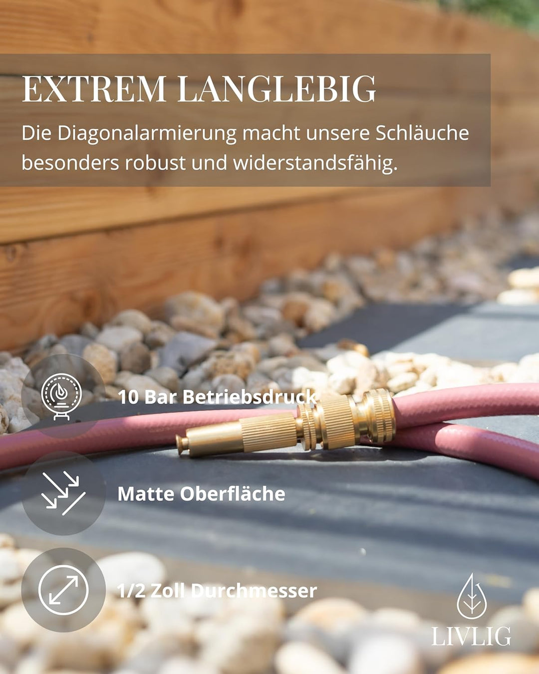 Livlig53 Gartenschlauch 1/2 Zoll, 30m: Wasserschlauch Made in Germany, Recycling-Material, formstabi