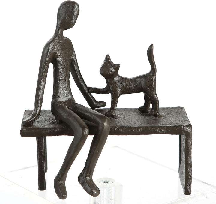 Casablanca - Design/Skulptur Zuwendung - Katze auf Bank - Eisen brüniert - Höhe 12 cm