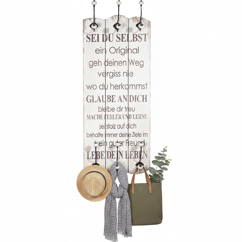 Melko Wandpaneel Garderobe Wand 100x40x3,5 cm mit 6 Jackenhaken Holz Garderobenpaneel Flurgarderobe