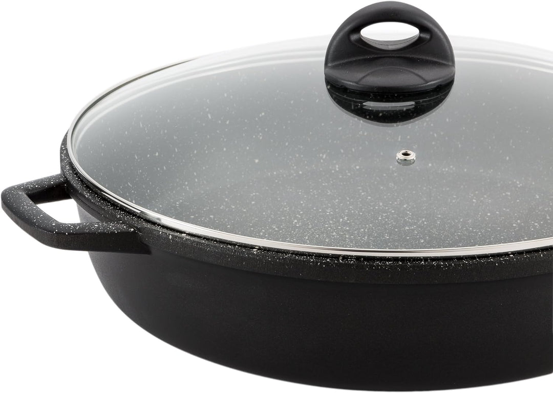 Barazzoni Le Cooking Spezialpfanne mit Deckel, Aluminiumdruckguss, Schwarz, 36 cm Stielkasserolle cm